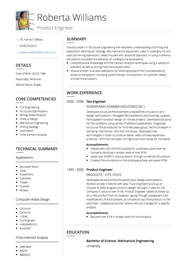 Recenzja VisualCV.. : Francuski przykład CV i wytyczne