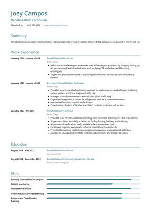 Rehabilitation Technician Resume Sample and Template