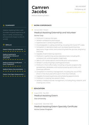 Medical Assisting Extern Resume Sample and Template