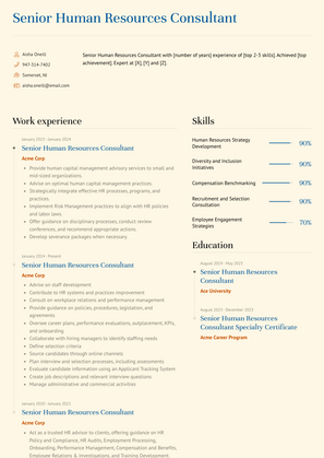 Senior Human Resources Consultant Resume Sample and Template