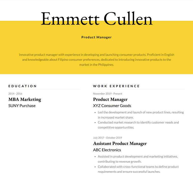 Philippines Resume Template - Elegant