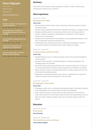 Photo Editor Resume Sample and Template