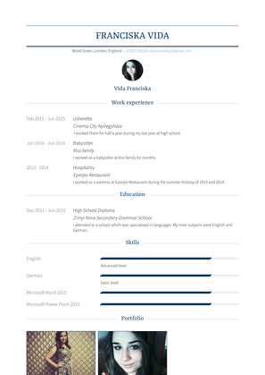 Usherette Resume Sample and Template