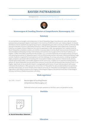 Neurosurgeon & Founding Director Resume Sample and Template