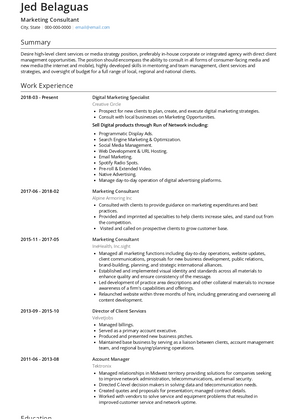 Marketing Consultant Resume Sample and Template