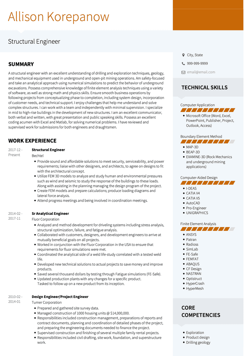 Structural Engineer CV Example and Template