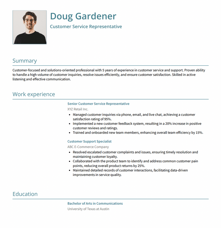 Clean Photo Resume Template - Monaco