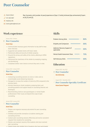 Peer Counselor Resume Sample and Template