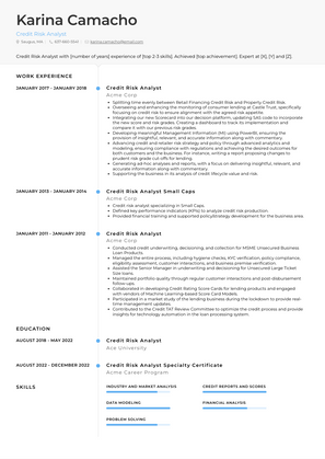 Credit Risk Analyst Resume Sample and Template