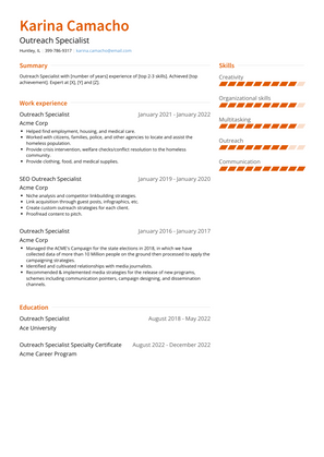 Outreach Specialist Resume Sample and Template