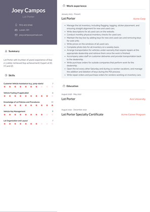 Lot Porter Resume Sample and Template