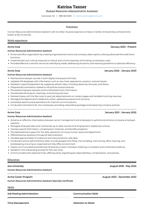 Human Resources Administrative Assistant Resume Sample and Template