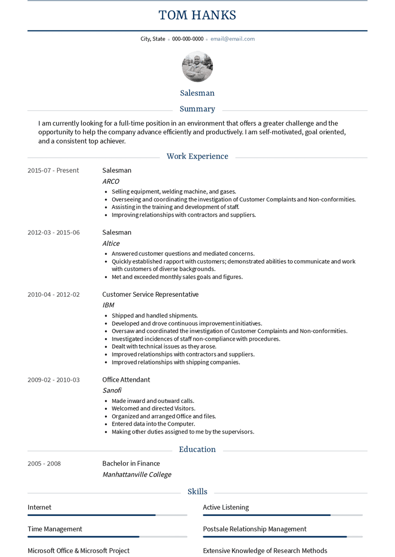 Salesman Resume Sample and Template