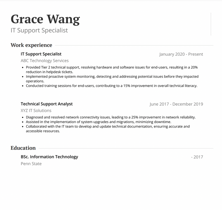 Google Docs CV Template - Standard