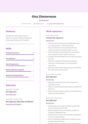 Bus Operator Resume Sample and Template