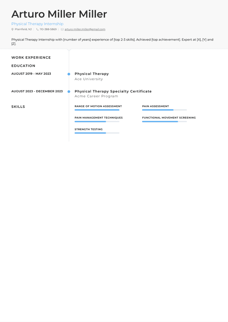 Physical Therapy Internship Resume Sample and Template