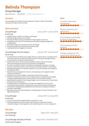 Group Manager Resume Sample and Template
