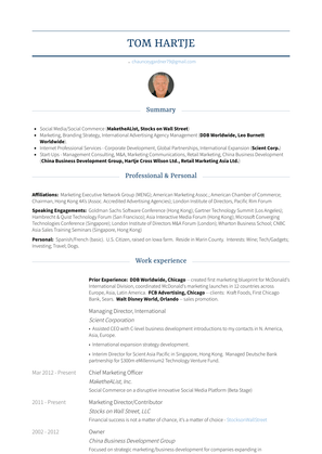 Marketing Director/Contributor Resume Sample and Template