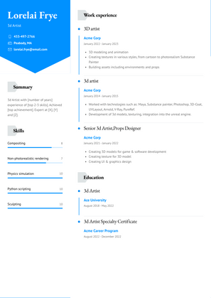 3d Artist Resume Sample and Template