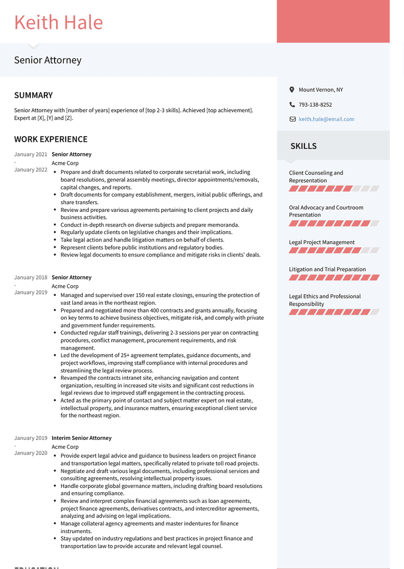 Senior Attorney Resume Sample and Template