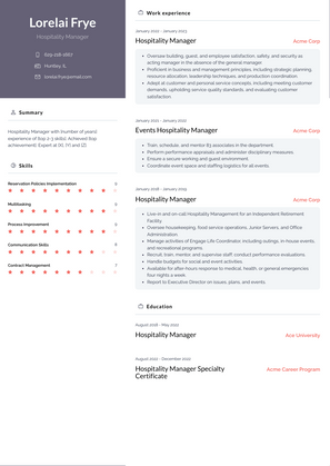 Hospitality Manager Resume Sample and Template