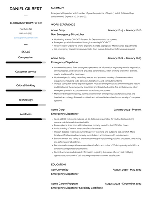 Emergency Dispatcher Resume Sample and Template