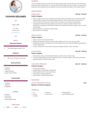 Fashion Designer Resume Sample and Template