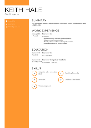 Final Inspector Resume Sample and Template