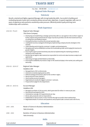 Regional Sales Manager Resume Sample and Template