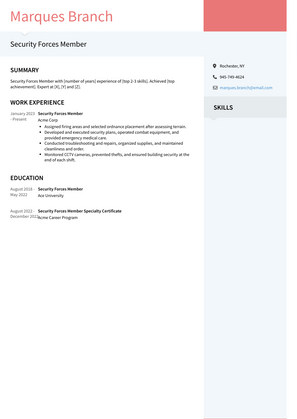 Security Forces Member Resume Sample and Template