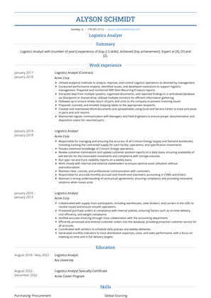 Logistics Analyst Resume Sample and Template