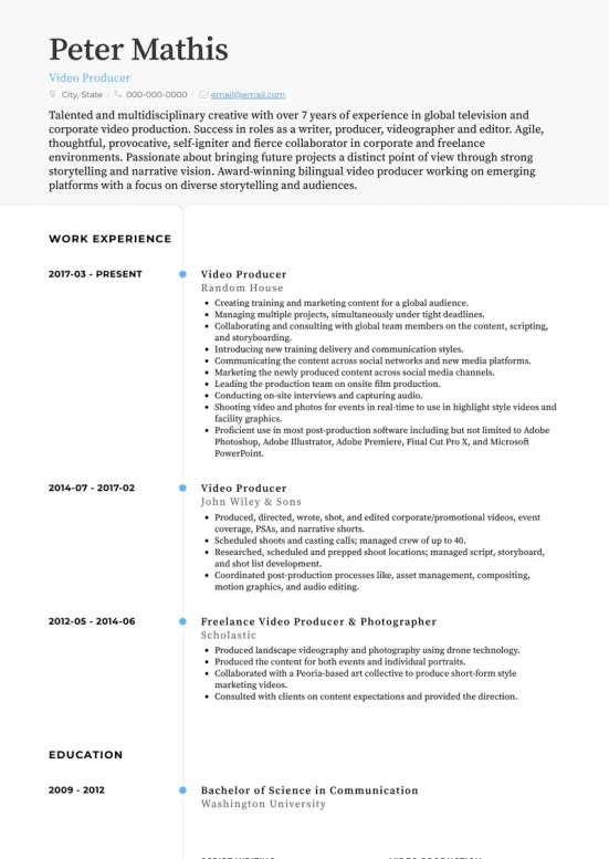 video production resume skills