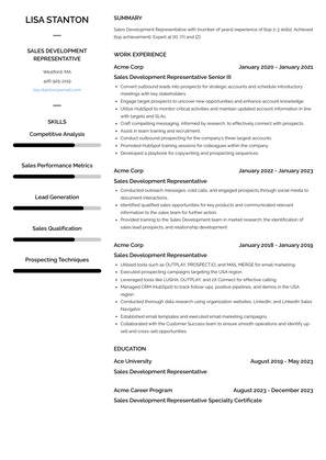 Sales Development Representative Resume Sample and Template