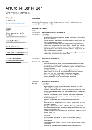 Cardiovascular Technician Resume Sample and Template