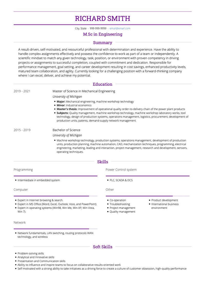 Entry Level CV Examples Templates VisualCV