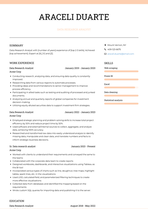 Data Research Analyst Resume Sample and Template