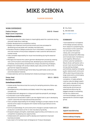 Fashion Designer CV Example and Template