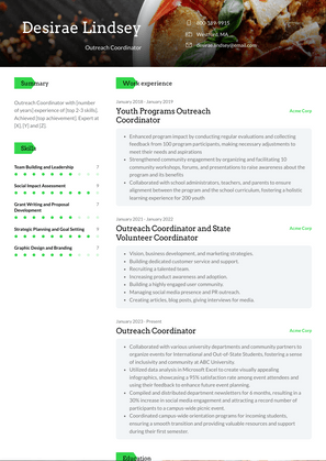 Outreach Coordinator Resume Sample and Template