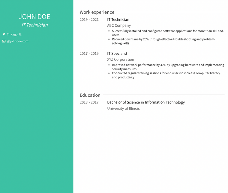 IT Technician Resume Example 3