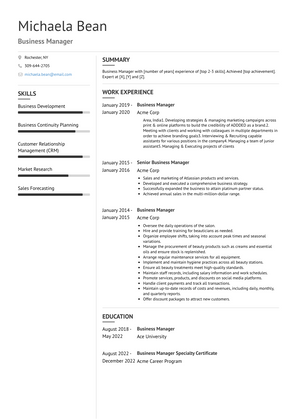 Business Manager Resume Sample and Template