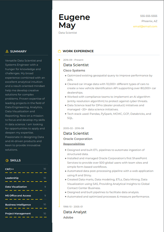 data scientist resume example