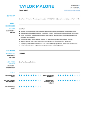 Cargo Agent Resume Sample and Template