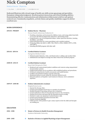 Medical Doctor - Physician Resume Sample and Template
