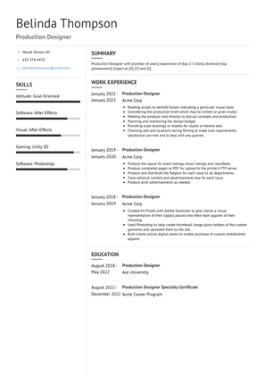 Production Designer Resume Sample and Template