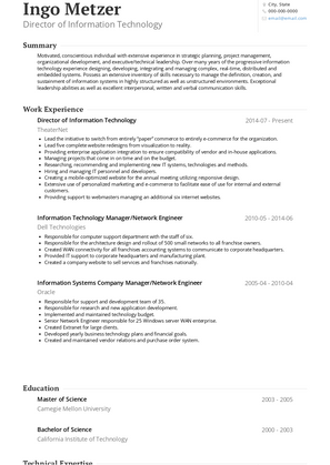 Director of Information Technology Resume Sample and Template