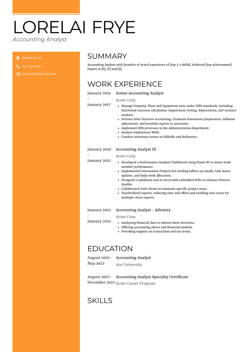 Accounting Analyst Resume Sample and Template