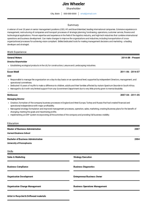 Shareholder Resume Sample and Template