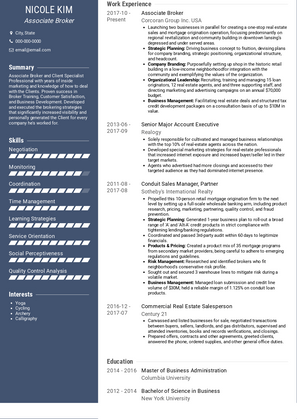 Associate Broker Resume Sample and Template