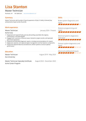 Master Technician Resume Sample and Template