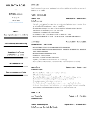 Data Processor Resume Sample and Template